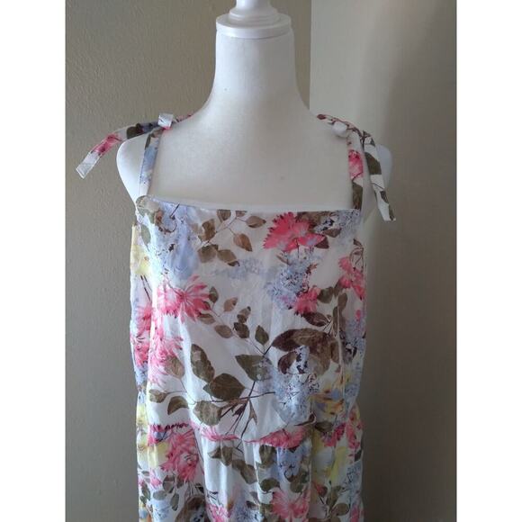 Lane Bryant Dress Multicolored Pastel Floral Sz 14 Tie Straps Tiered Easter... - Picture 2 of 10